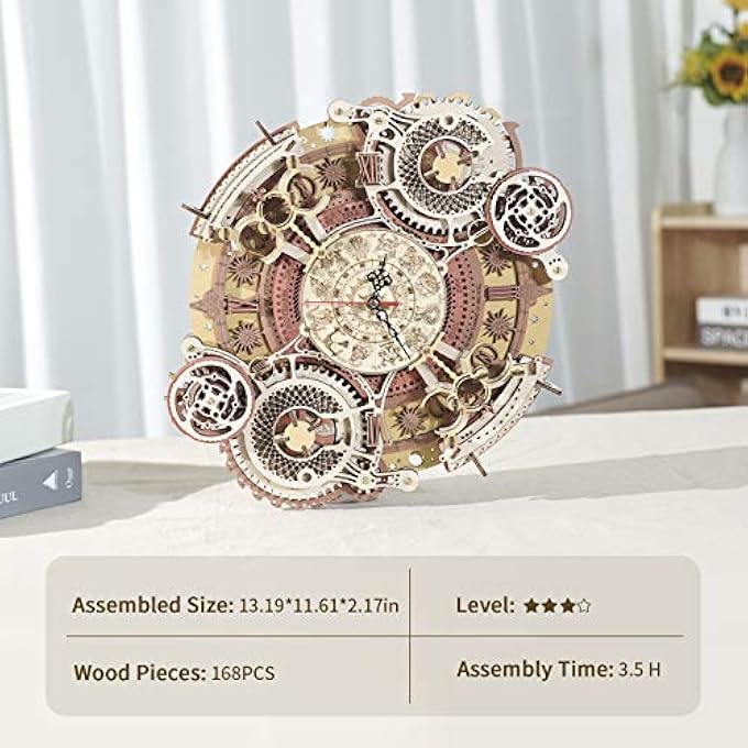WOODEN MODEL CLOCK KITS 3D PUZZLES FOR ADULTS, ZODIAC CLOCK MECHANICAL PUZZLES FOR ADULTS, DIY CRAFTS/HOBBIES/DECORATIONS/GIFTS FOR MEN/WOMEN/FAMILY (ZODIAC CLOCK) - Image 4